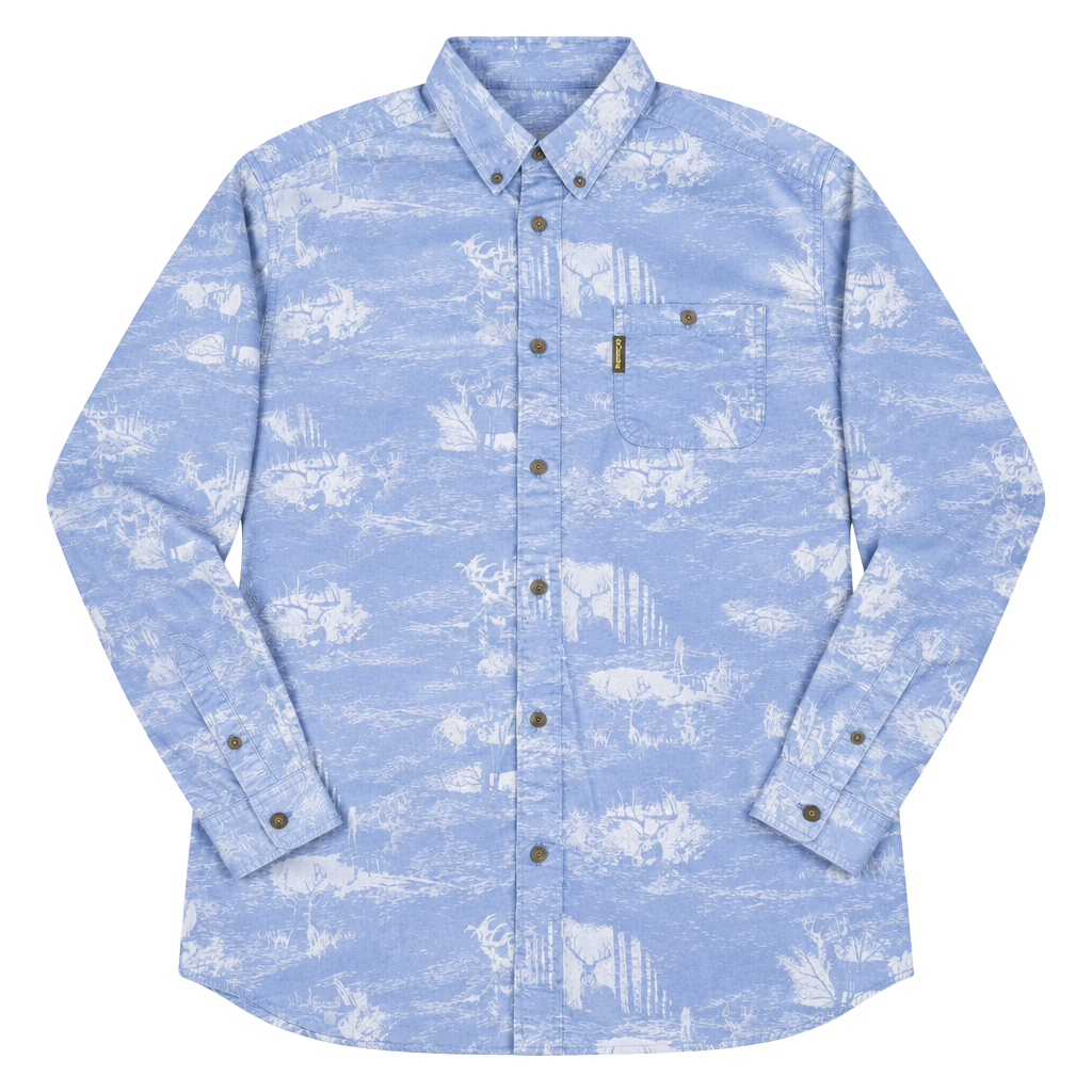 Columbia River Lodge Button Down Shirt Size L Blue Deer Print Long Sleeve 1