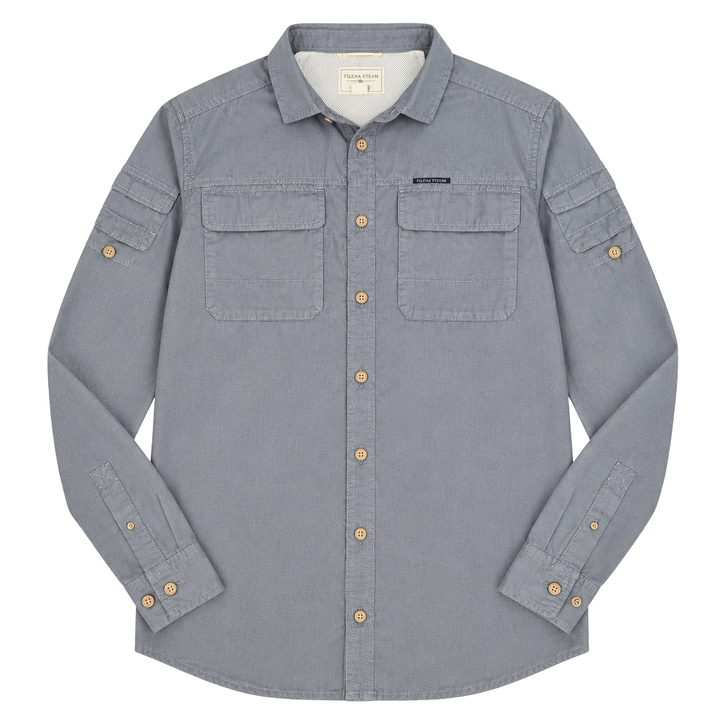 Field And Stream Long Sleeve Fishing Shirt Size M Gray Button Down 1