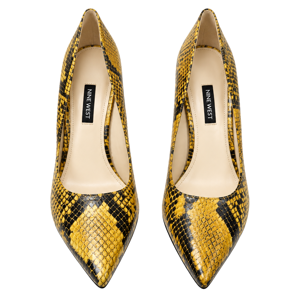 Nine West Tatiana3 Pumps Size 9M Yellow Multi Texture Snake Print Heels 1