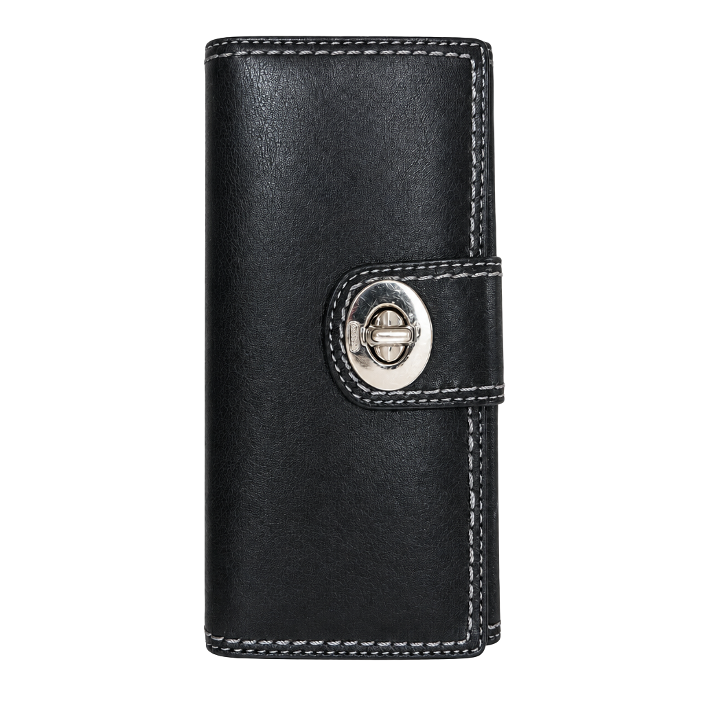 Coach Hampton Black Leather Turnlock Wallet Contrast Stitching 1