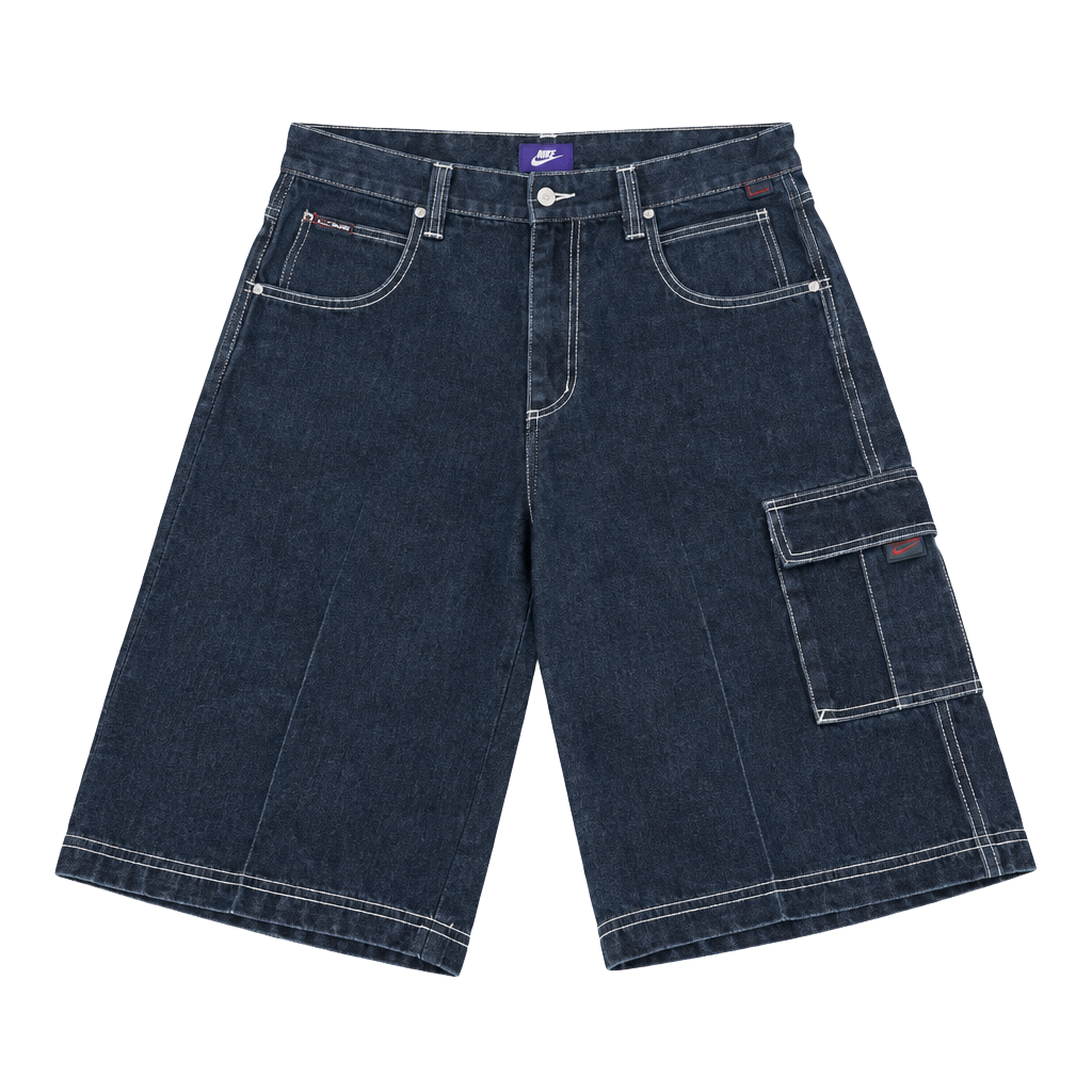 Fubu Denim Cargo Shorts Size 36 Dark Blue Jorts Y2K Hip Hop Baggy 1