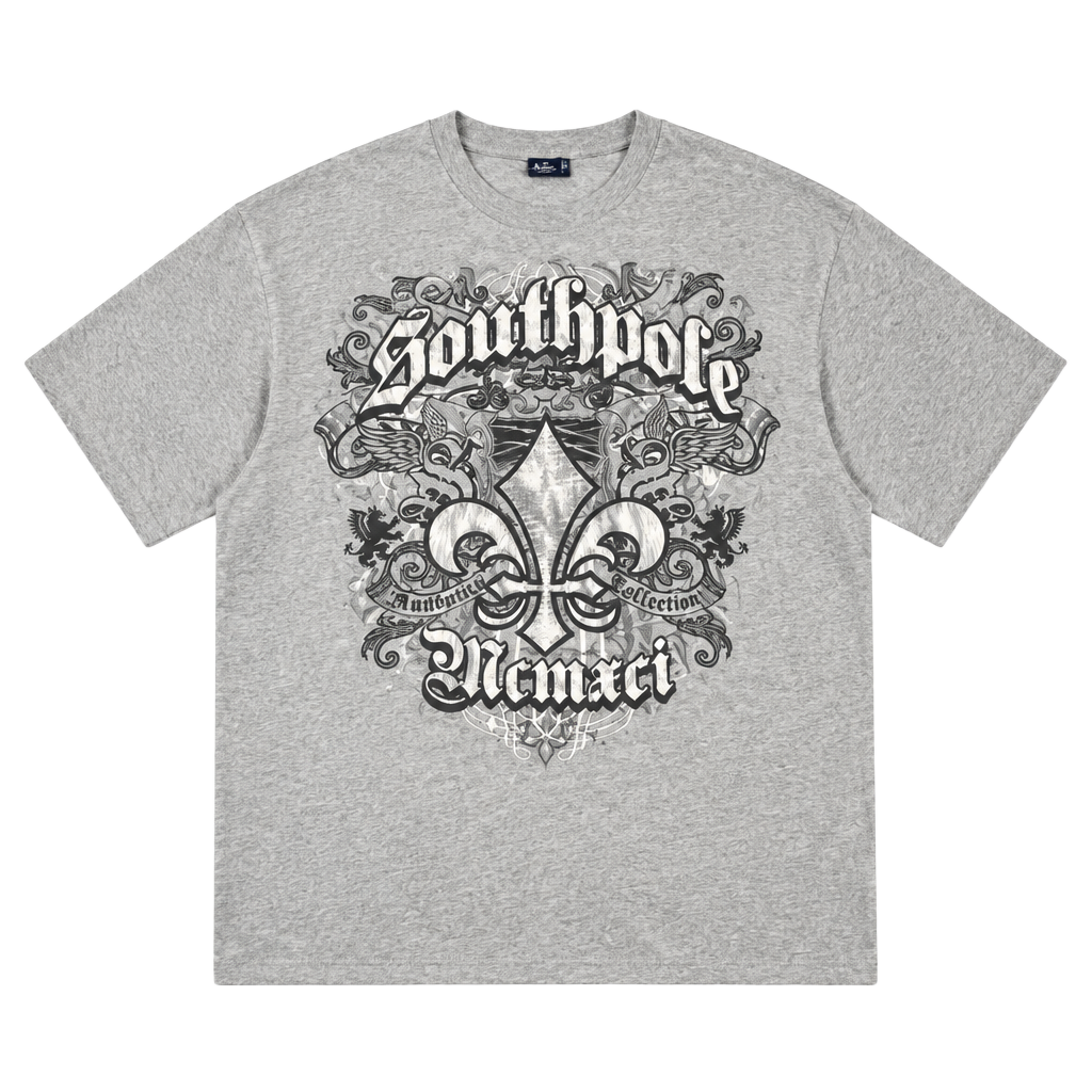Southpole Graphic T-Shirt Size L Gray Y2K Fleur-de-lis 1