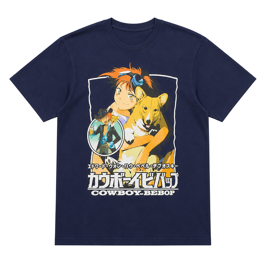 Cowboy Bebop Ed and Ein Graphic T-Shirt Navy 1