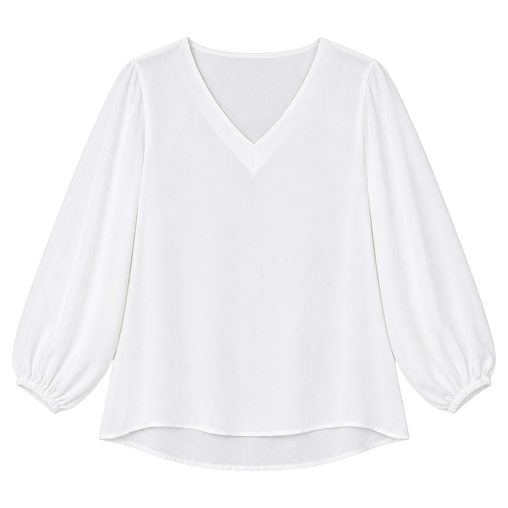 Coeur de Vague Blouse White Polyester V-Neck Long Sleeve 1