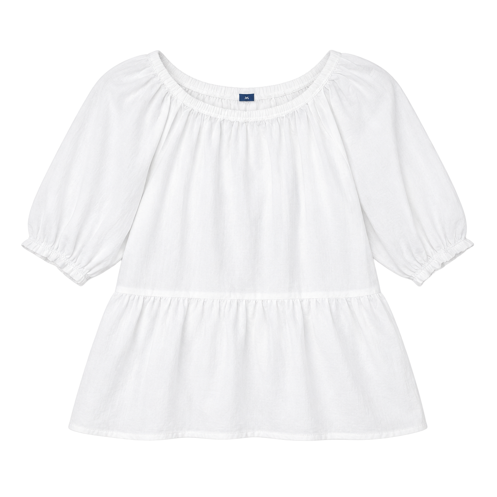 Old Navy Peplum Top Size XS White Cotton Short Puff Sleeve Cutout Back 1