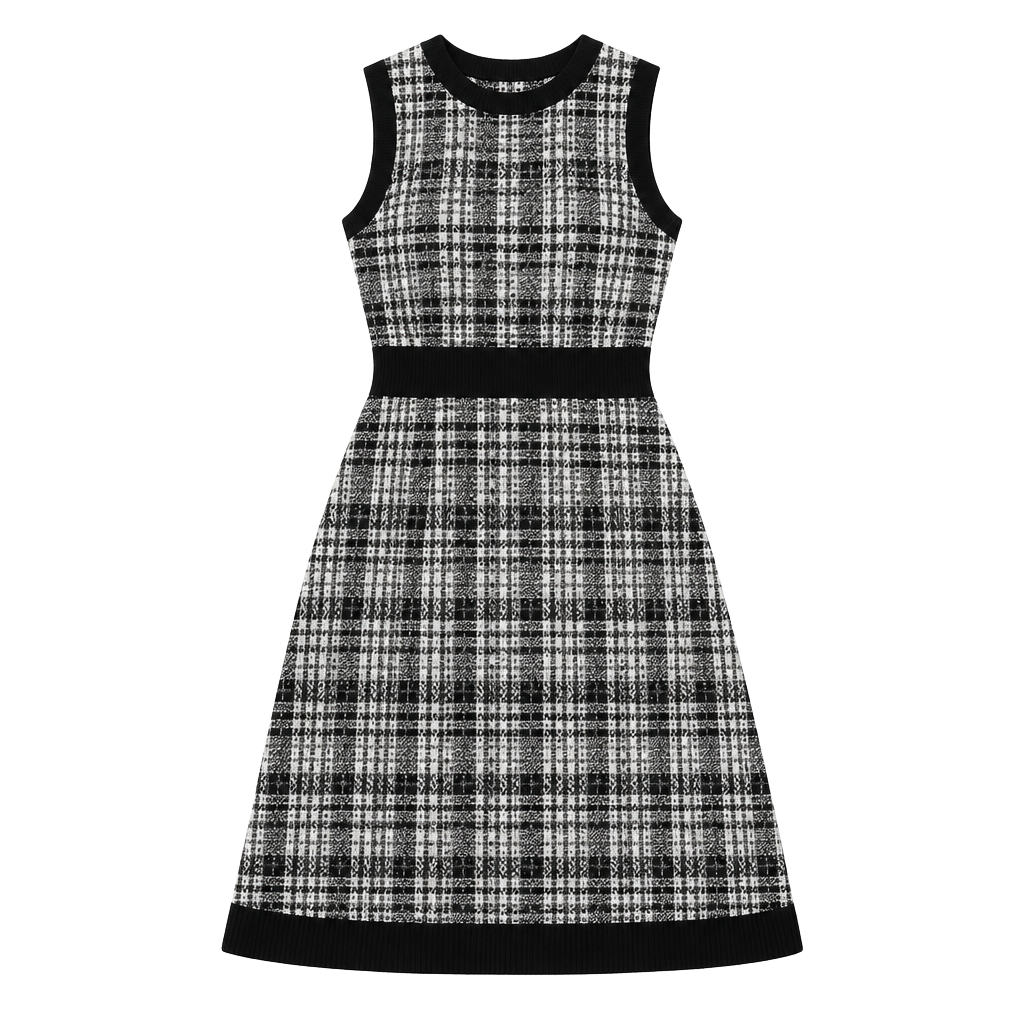 Kate Spade New York Tweed Knit Fit & Flare Dress Size XS Black White 1
