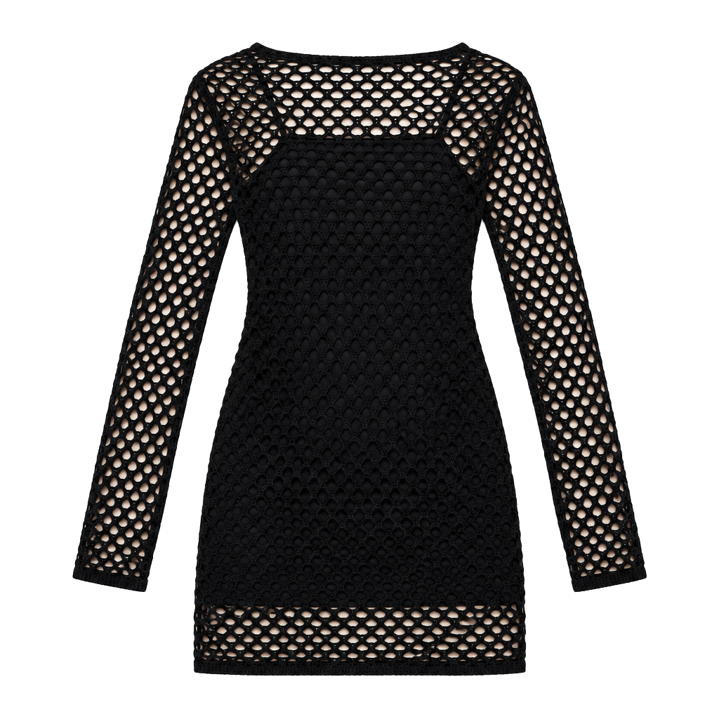 Pull&Bear Crochet Dress Size XS Black Open Knit Mini Dress 1