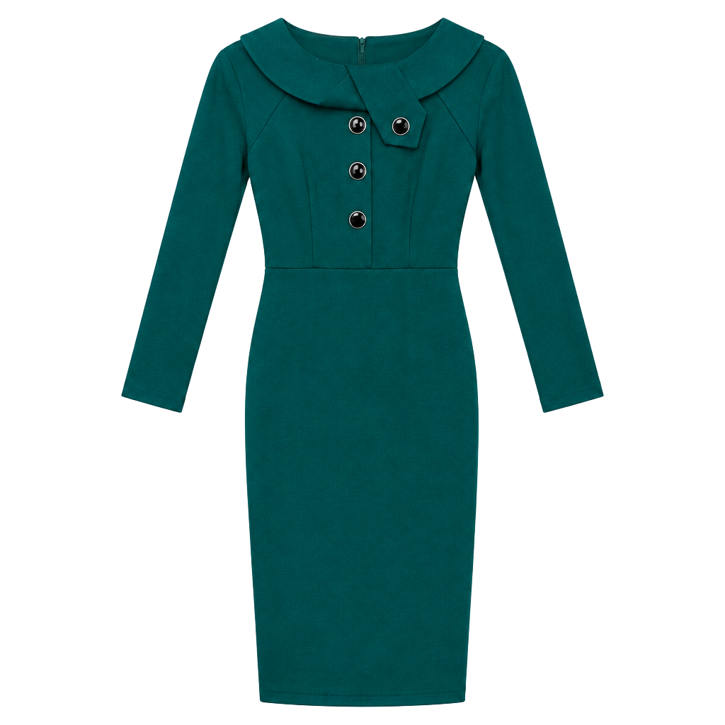 VEmage Vintage Style Green Long Sleeve Sheath Dress Size XS 1