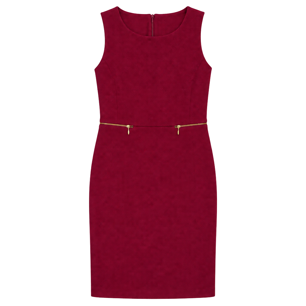 The Limited Burgundy Textured Sleeveless Midi Dress with Gold Zipper Detail Size 1