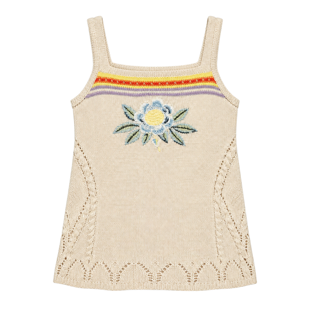 POL Floral Embroidered Knit Tank Top Size L Beige 1
