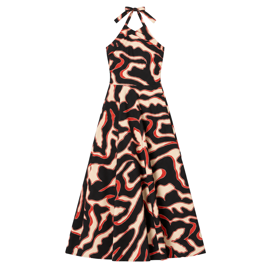 Btb Los Angeles Mia Dress Size Small Black Red Print Halter Maxi 1