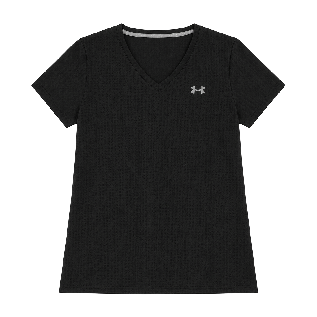 Under Armour Threadborne Black V Neck Athletic Shirt Short Sleeve Textured XL 1