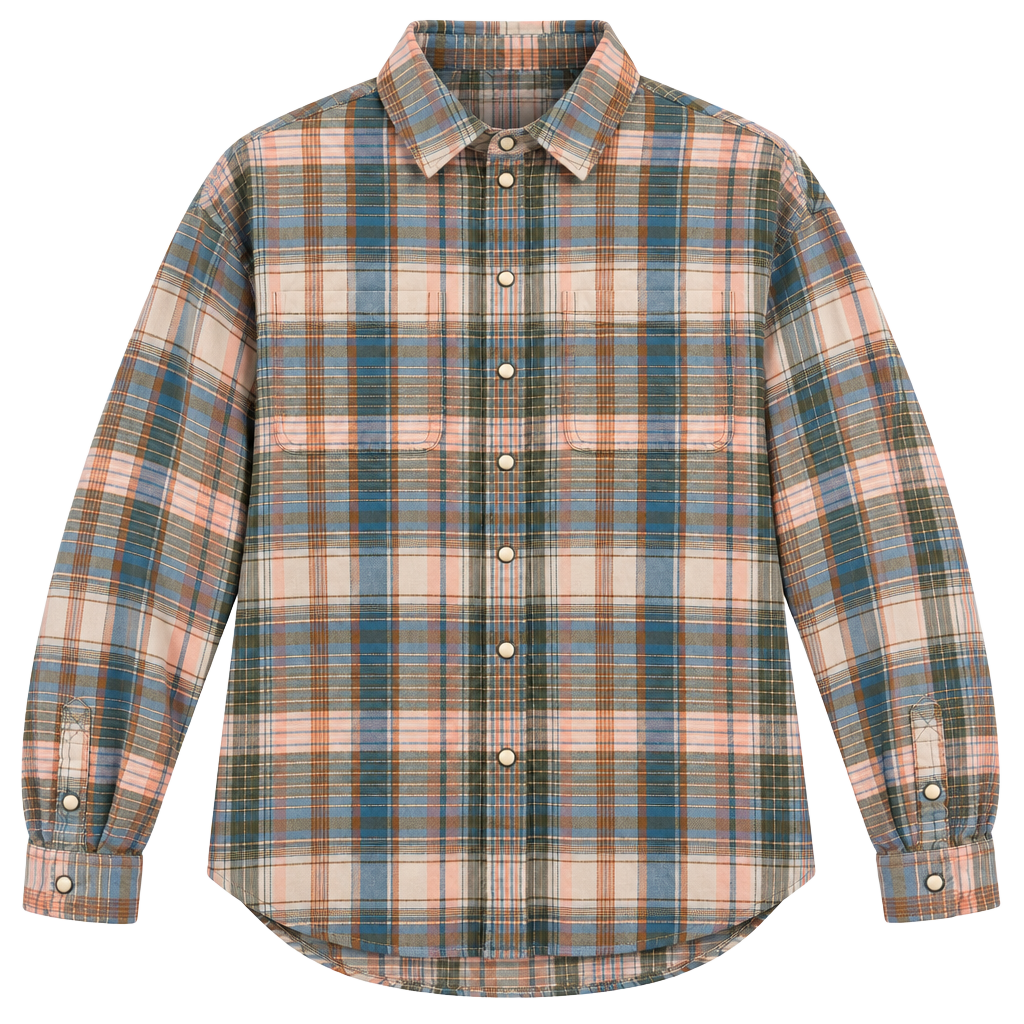American Eagle Womens Small Plaid Pearl Snap Western Flannel Shirt Pink Blue 1