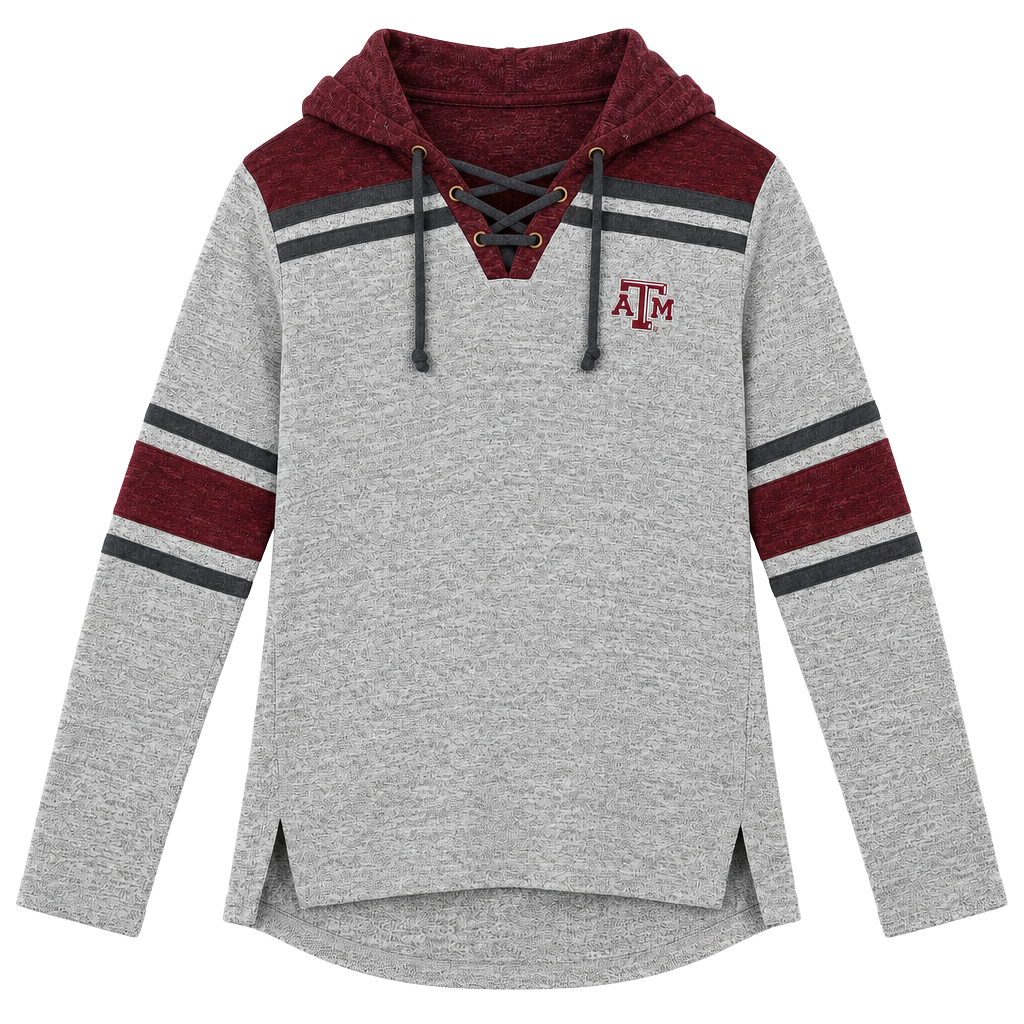 Texas A&M Aggies Antigua Women’s Medium Gray Maroon Lace Up Hoodie Long Sleeve 1