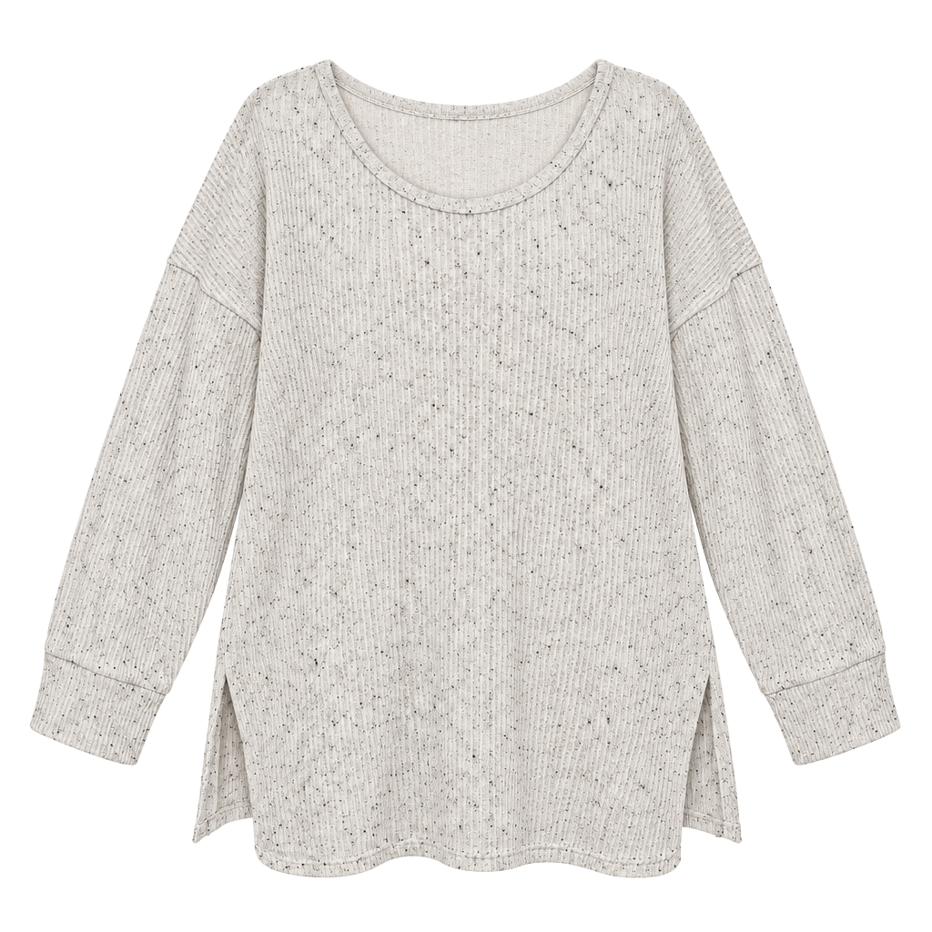American Eagle Womens Speckled Ribbed Knit Sweater Cream Flecked Oversized Tunic 1