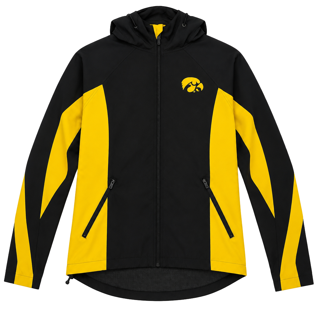 Colosseum Iowa Hawkeyes Jacket Men M Black Gold Hooded Full Zip NCAA Windbreaker 1