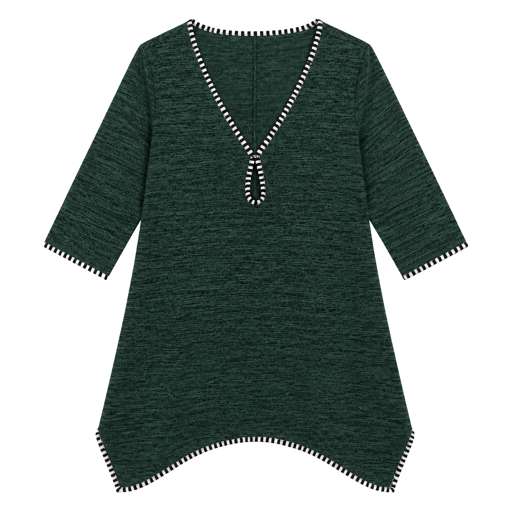 Artsy Lagenlook Forest Green Tunic 2X Oversized Asymmetrical Boho Top Pockets 1