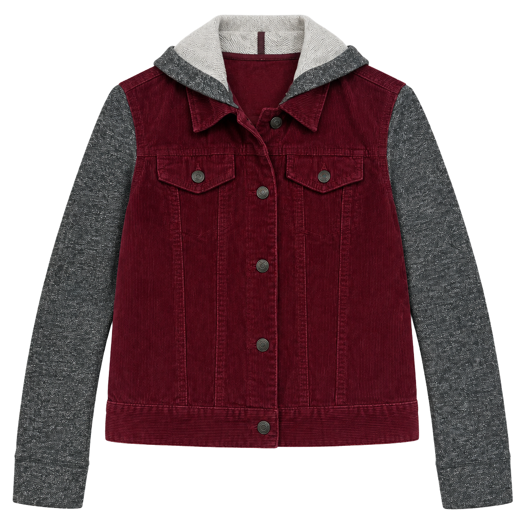 Mudd Y2K Burgundy Corduroy Jacket Womens Medium Hooded Knit Sleeves Indie Sleeze 1