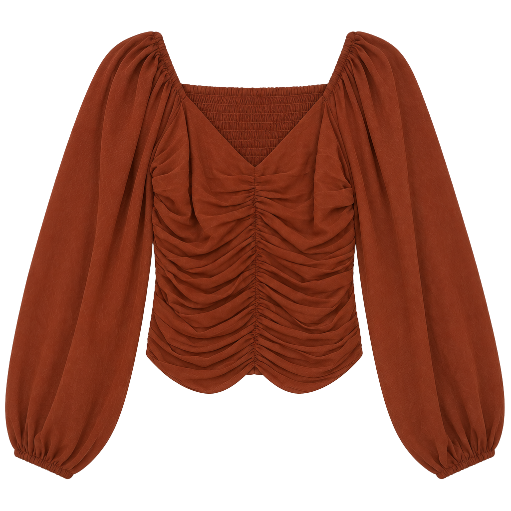 Abercrombie & Fitch Y2K Boho Rust Ruched Top Med Sheer Balloon Sleeve Romantic 1