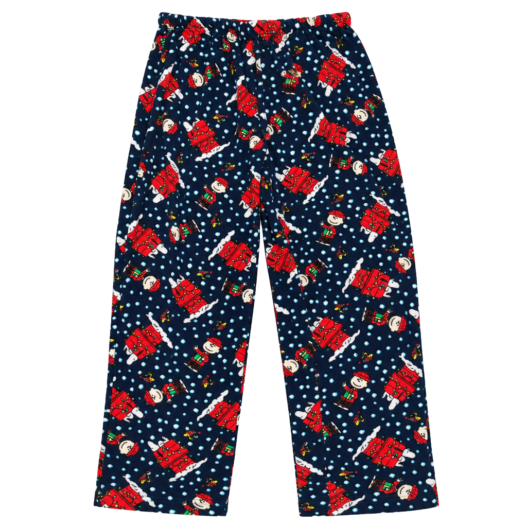 Peanuts Snoopy Christmas Pajama Pants Mens Women Small Navy Fleece Holiday 1