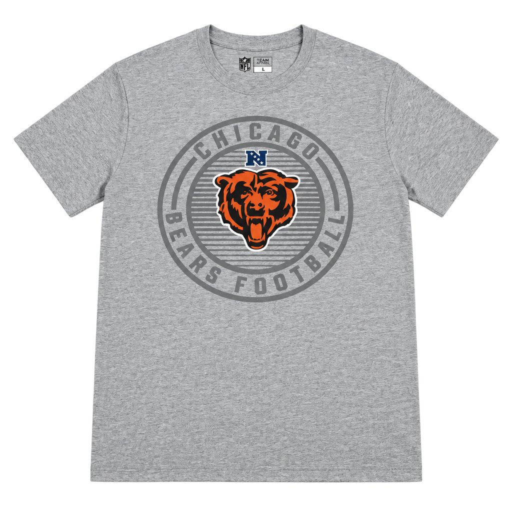 NFL Team Apparel Chicago Bears Men’s Large Heather Gray Football Graphic T-Shirt 1