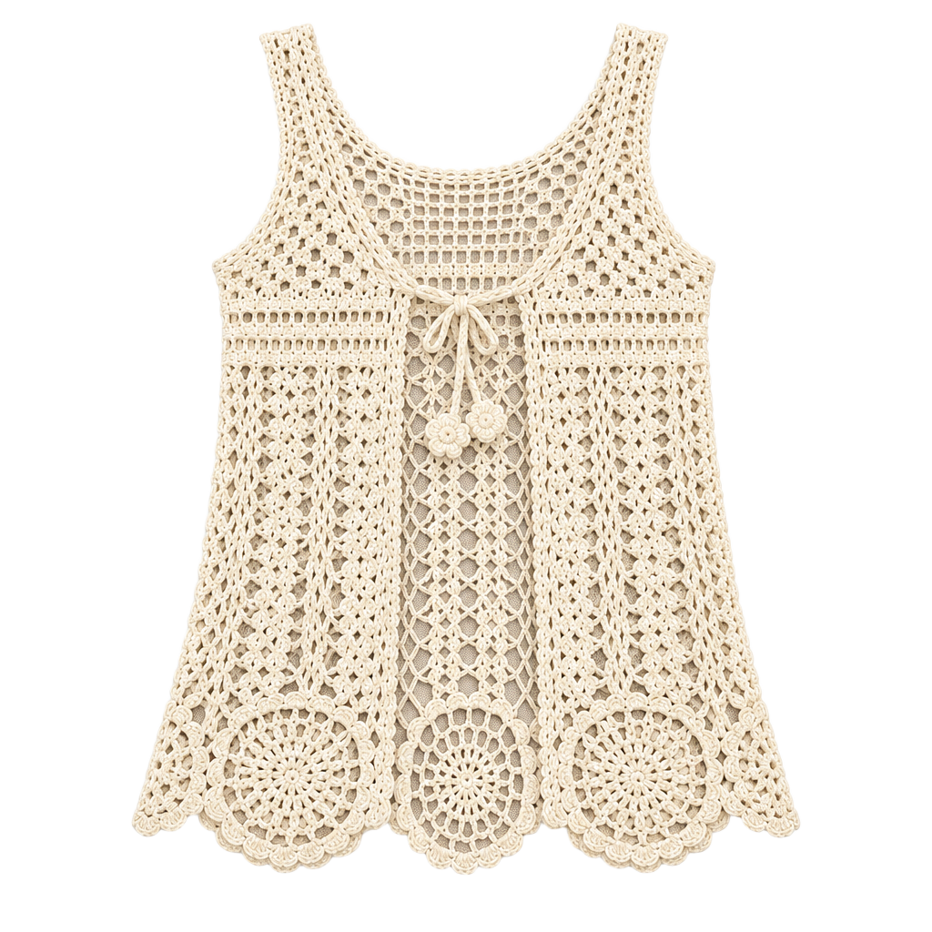 36 Point 5 Crochet Vest Large Ivory Cream Tie Front Boho Sleeveless NWT 1