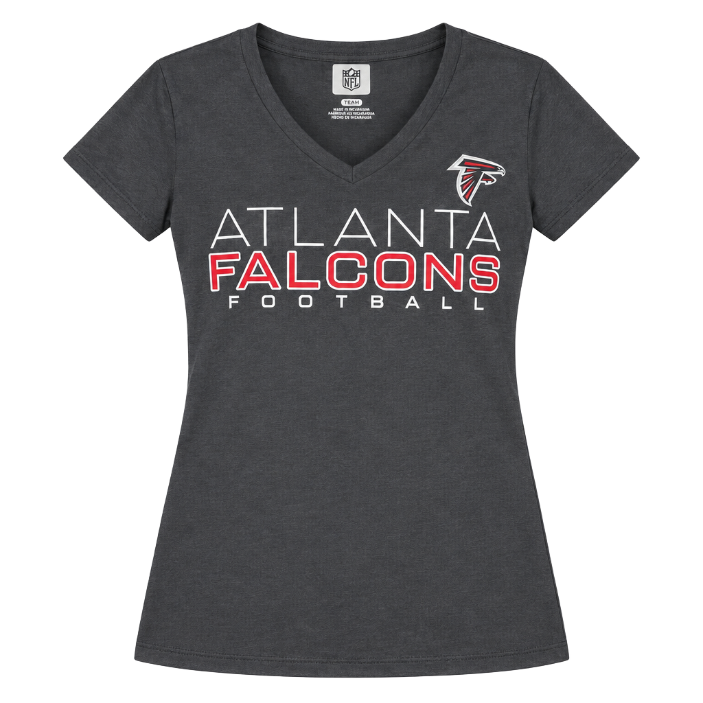 Atlanta Falcons NFL Women’s Charcoal V-Neck Football Tee Small NWT 1