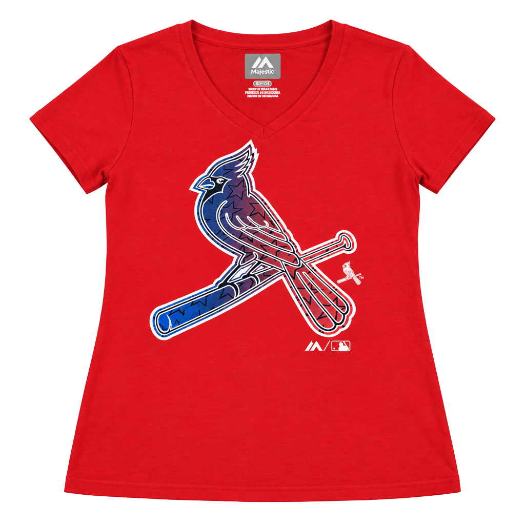 Majestic St. Louis Cardinals Women’s Small Red Stars Graphic V-Neck Tee 1