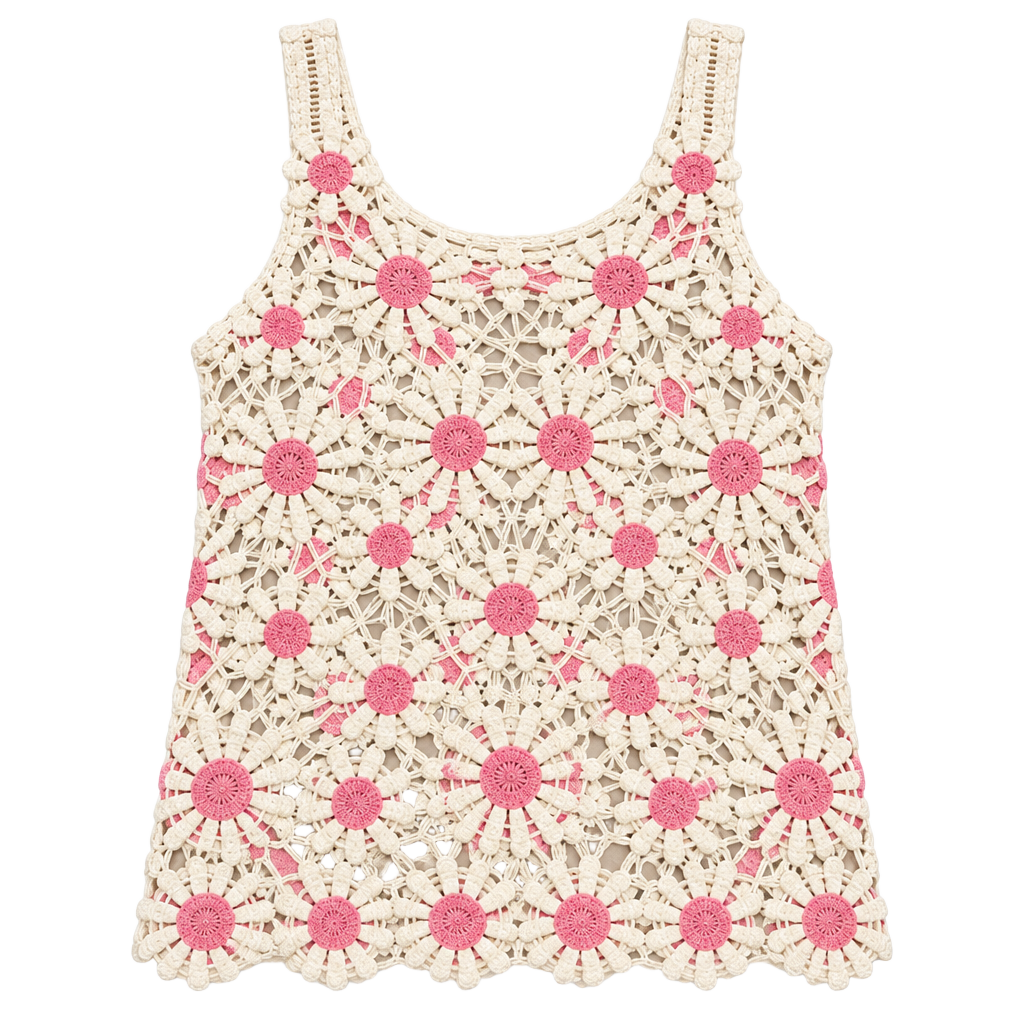 Altar’d State Pink Ivory Daisy Crochet Tank Top Small S NWT Boho Floral 1