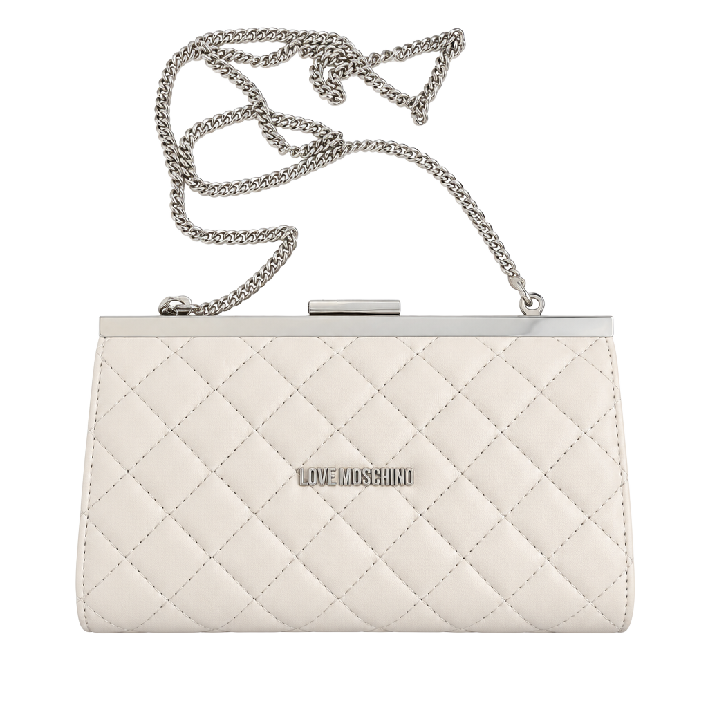 Love Moschino Quilted Clutch Bag Cream Gold Chain 1