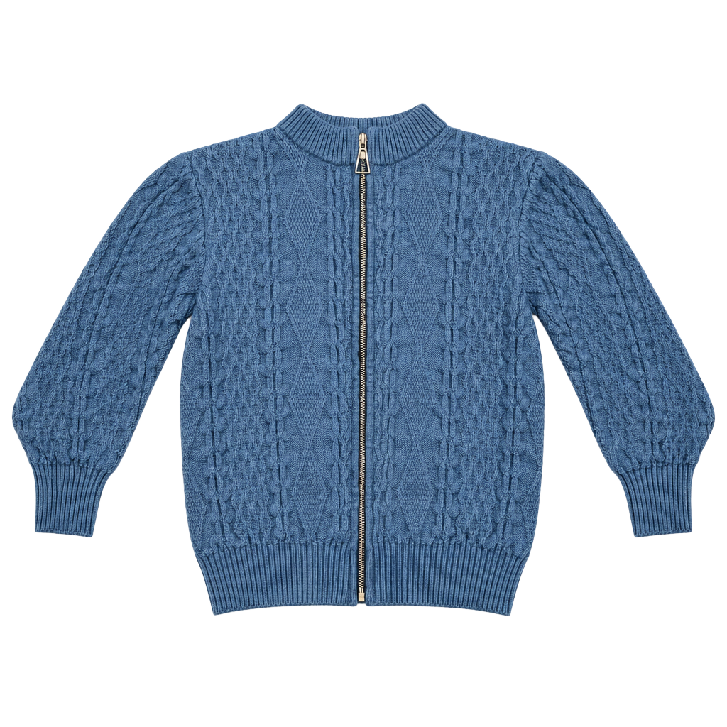 Leamor Cable Knit Zip Up Sweater Size 16 Blue Wool 1