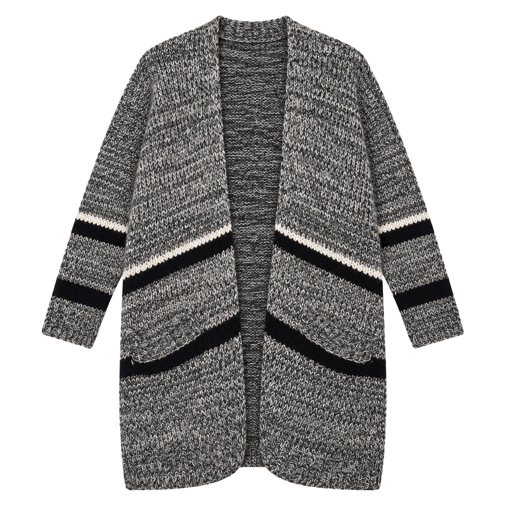 Forever Contemporary Gray Black White Striped Open Front Cardigan XS 1