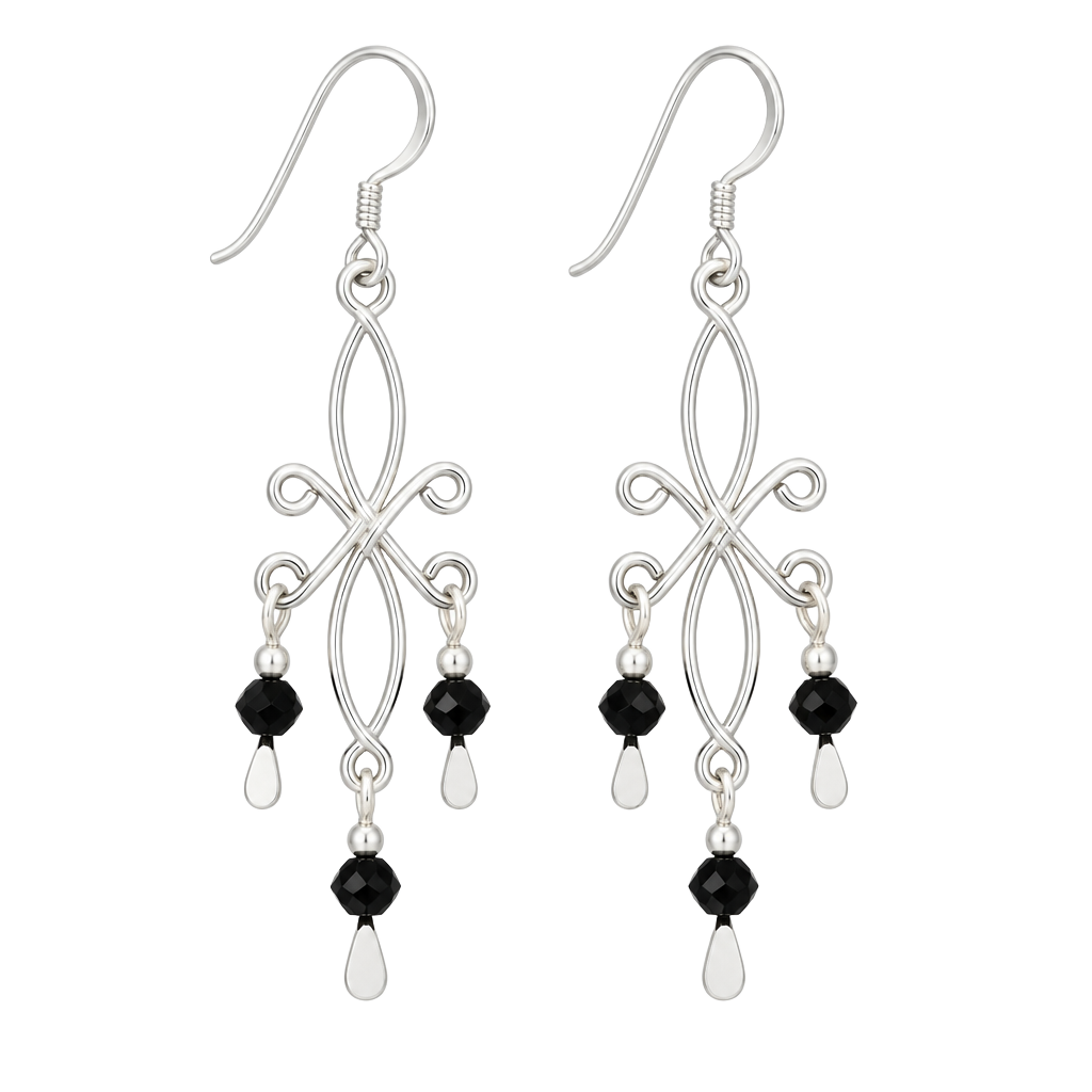 Sterling Silver Chandelier Dangle Earrings Black Crystal Wire Wrapped 1