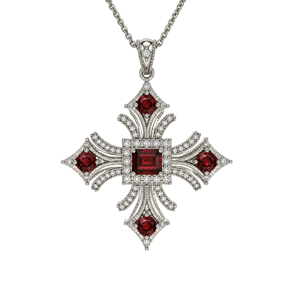 Judith Ripka Sterling Silver Garnet Cross Enhancer Necklace 3.50 Cttw 1