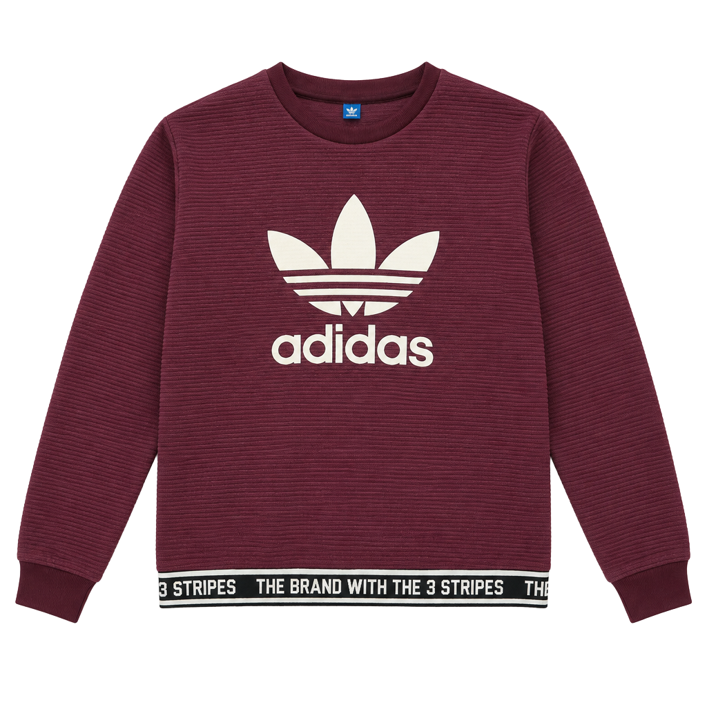 Adidas Trefoil Ribbed Sweatshirt Size S Burgundy Crewneck 1