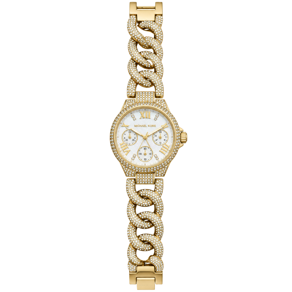 Michael Kors MK8330 Gold-Tone Pavé Curb-Link Chronograph Watch 1