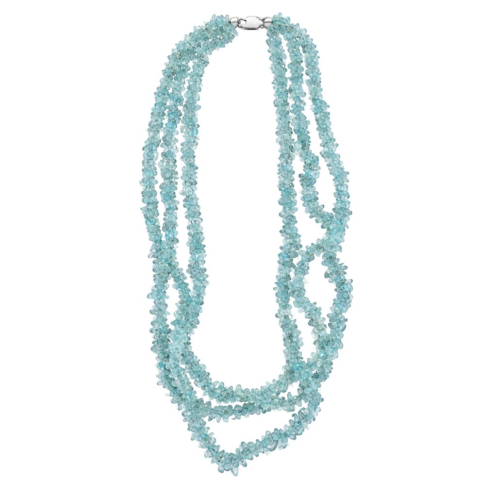 Aquamarine Multi Strand Chip Stone Necklace Blue Gemstone Silver Clasp 1