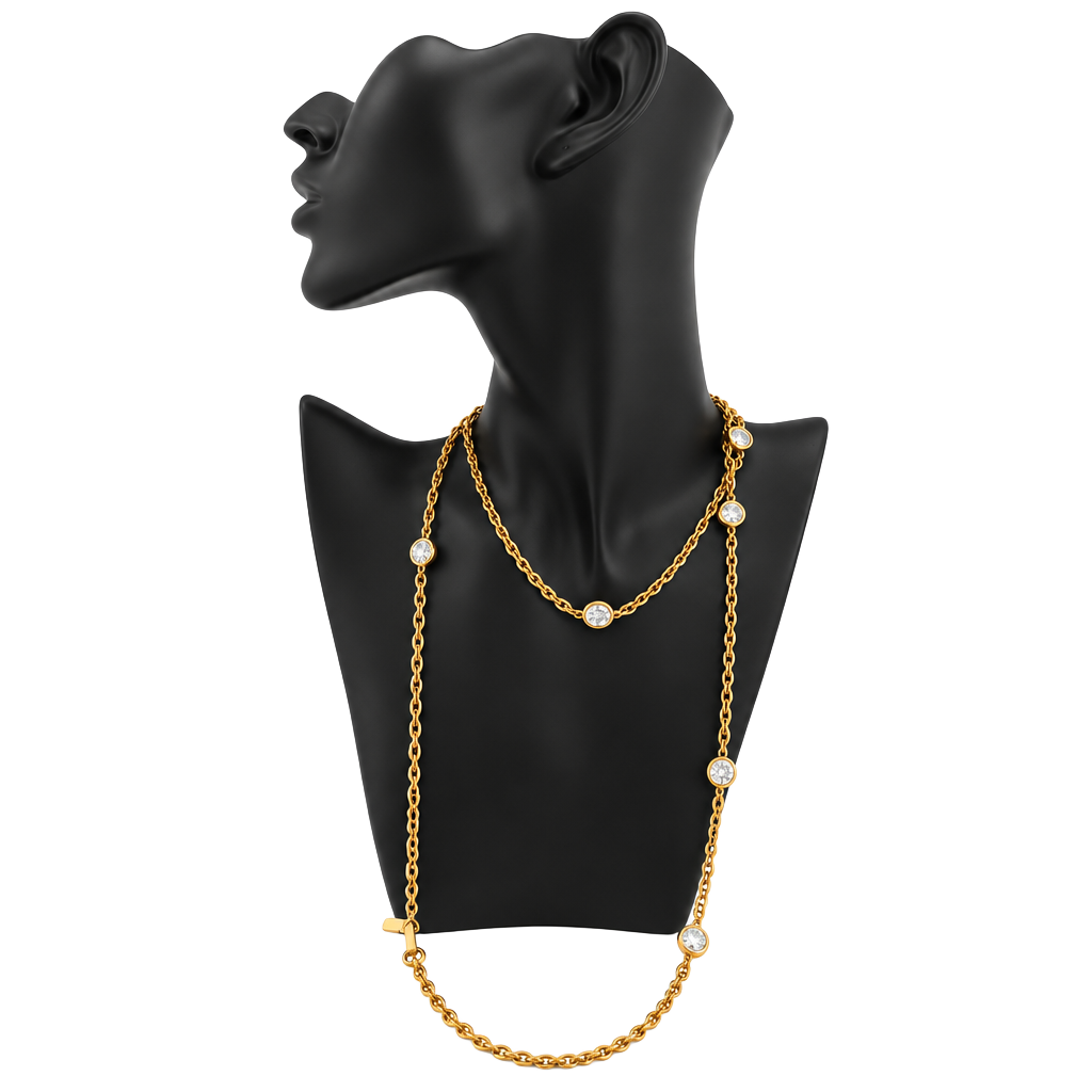 Swarovski Gold Tone Crystal Station Long Necklace 1