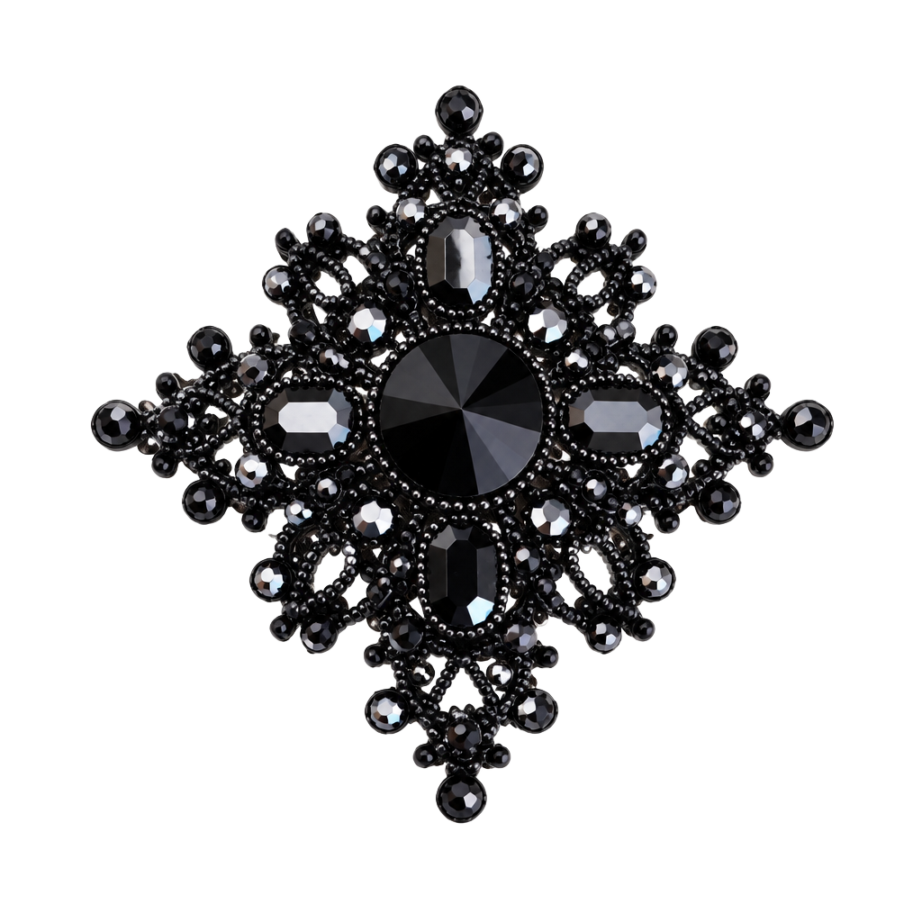 Vintage Black Japanned Rhinestone Filigree Brooch 1