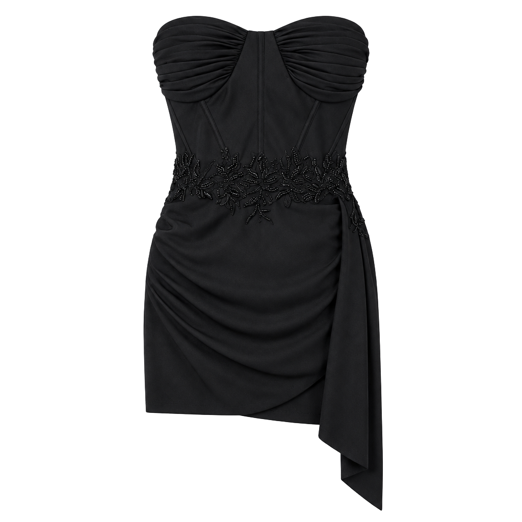 Windsor Harper Satin Corset Side Drape Mini Dress Black 1