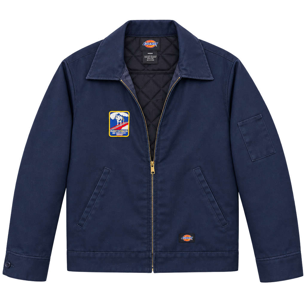Dickies Insulated Eisenhower Work Jacket Navy Blue with Hang Twenty Spuds MacKenzie Patch 1