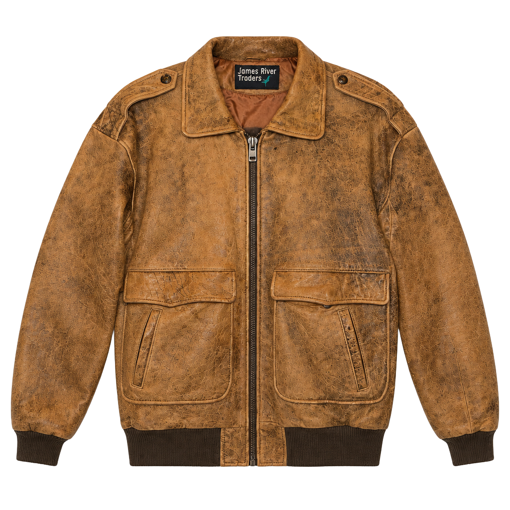 James River Traders Leather Bomber Jacket Size L Brown Flight N8470 1