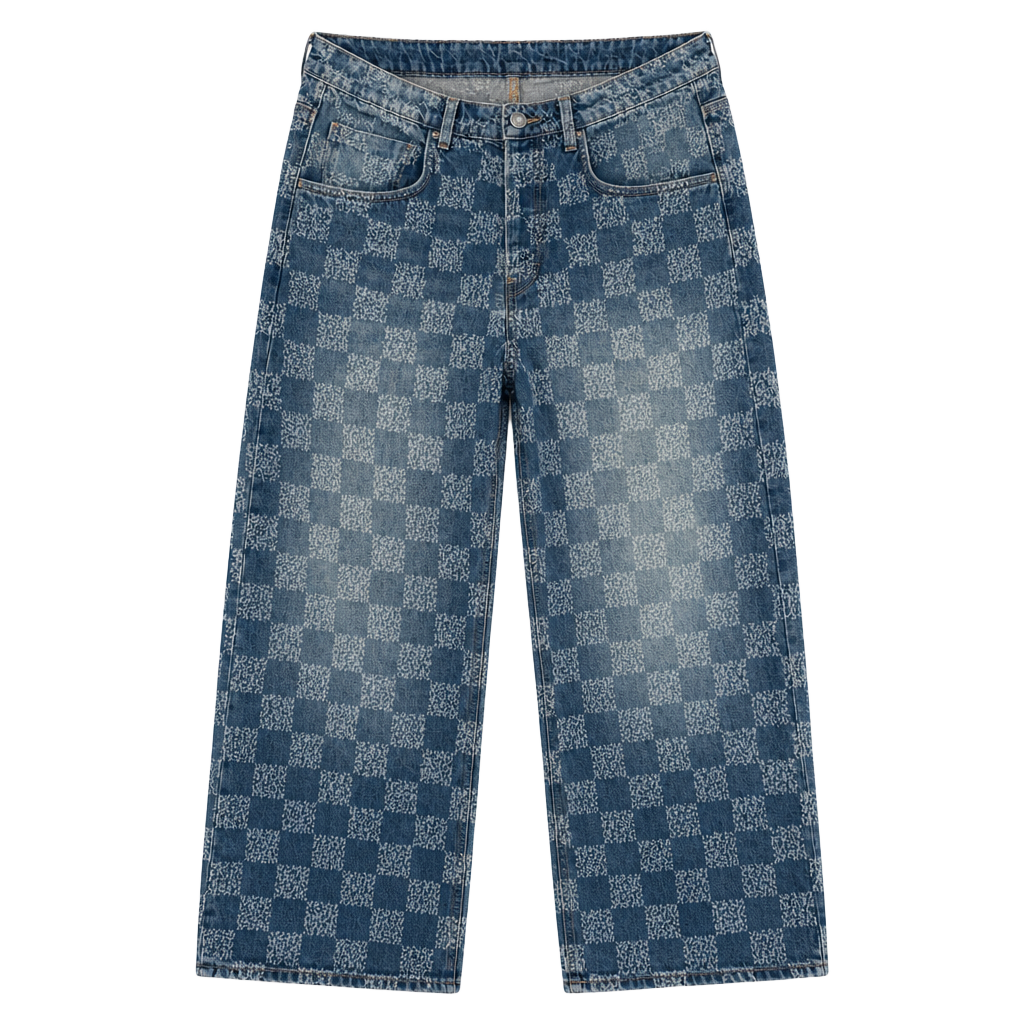 Cotton On Men's Super Baggy Balloon Jeans Checkered Blue Size 34 1