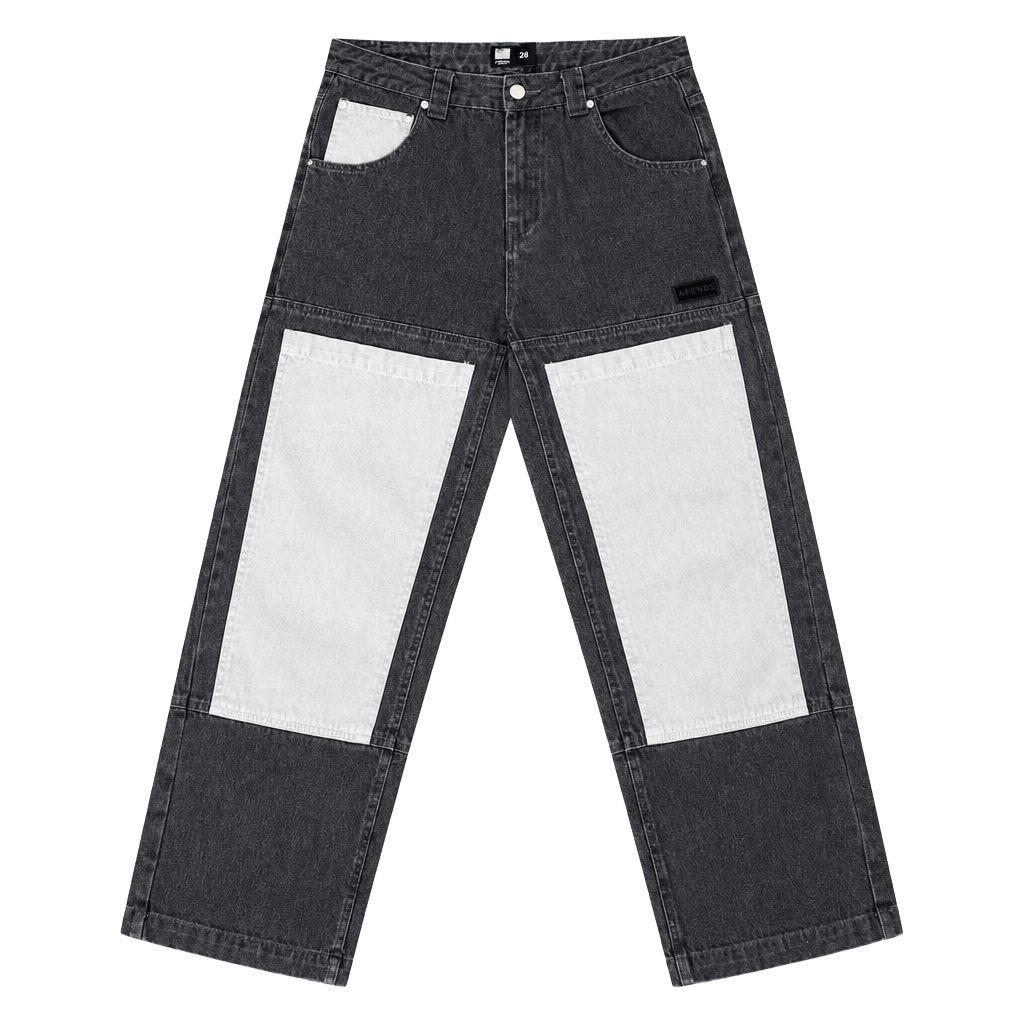 Afends Organics Carpenter Pants Size 28 Black Gray Contrast Knee Patches 1