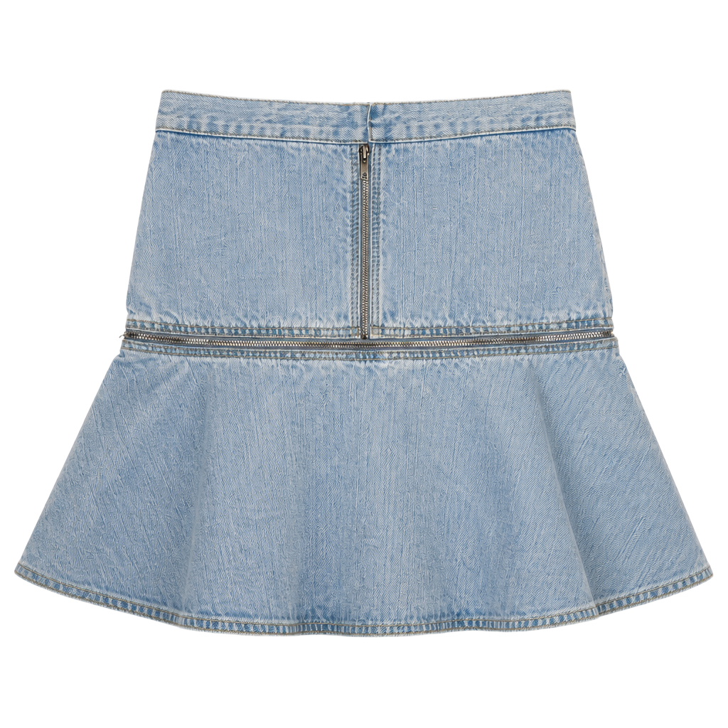 Marc Jacobs Ruffled Denim Skirt Size 4 Light Wash Cotton Zip Detail 1