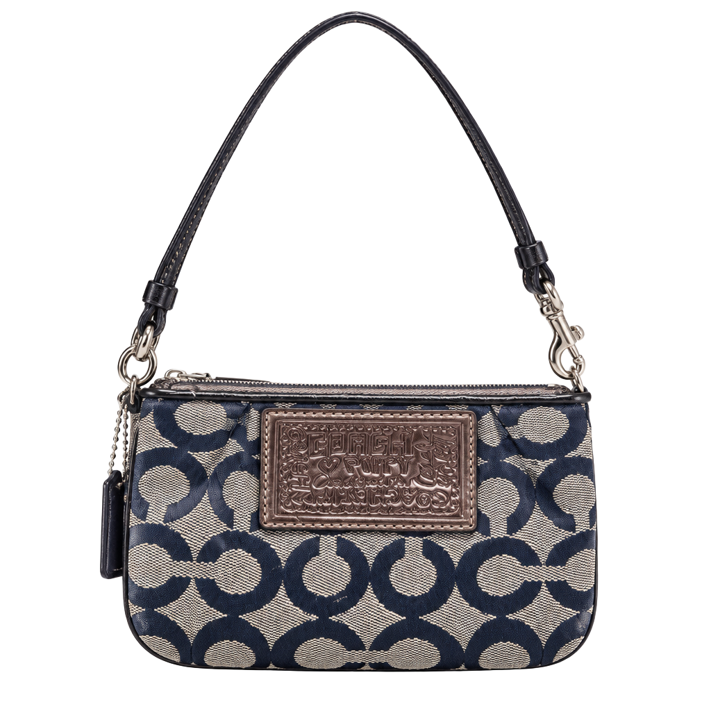 Coach Poppy Signature Op Art Wristlet Blue Black Metallic 1