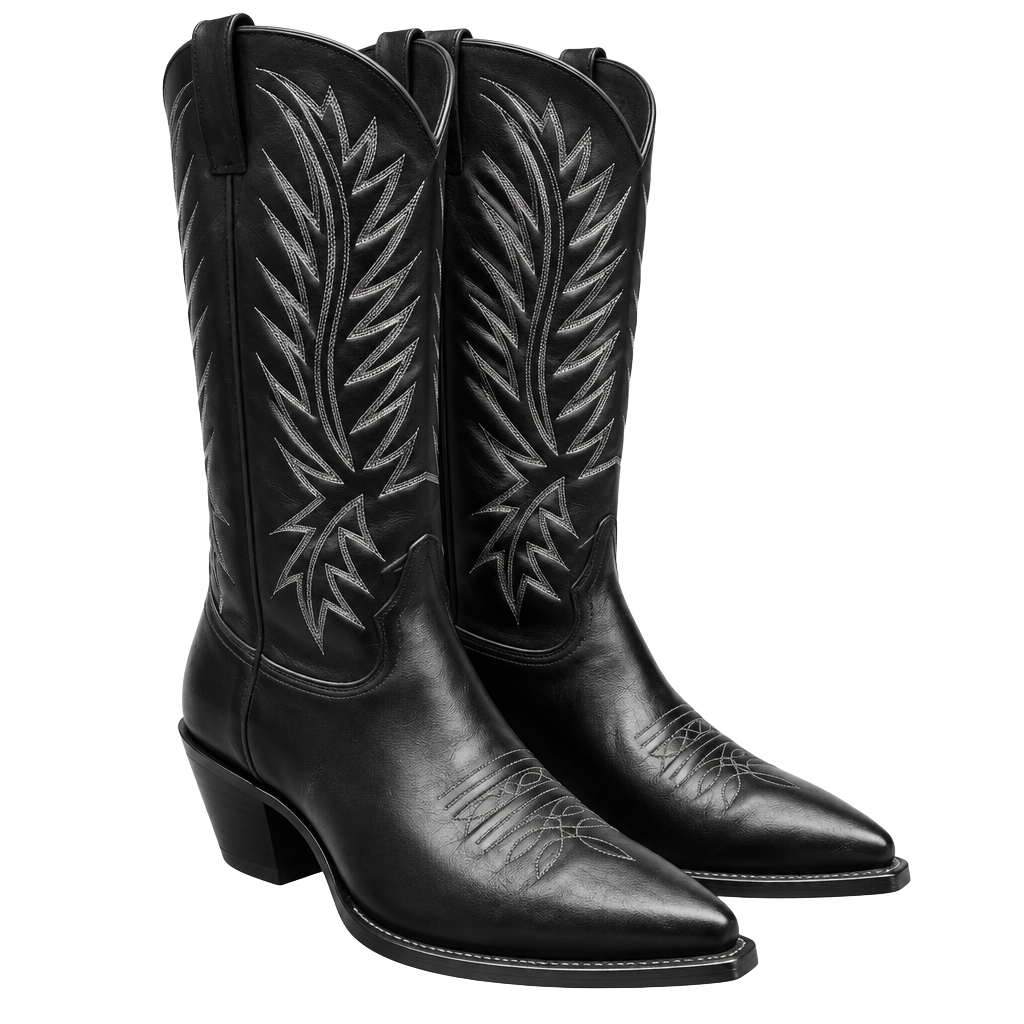 Nocona Black Leather Western Cowboy Boots with White Stitching Mens 10E 1