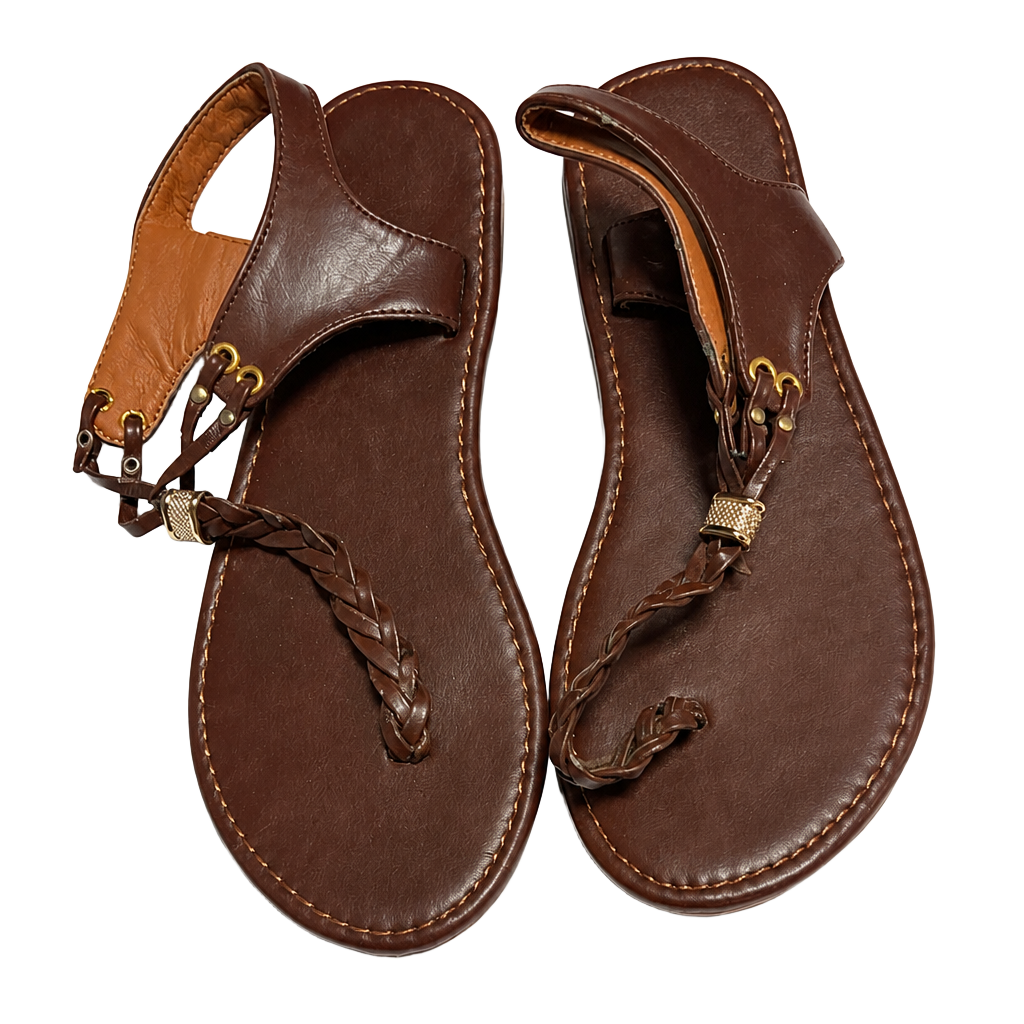 Unbranded Brown Braided T-Strap Sandals Size 37 1