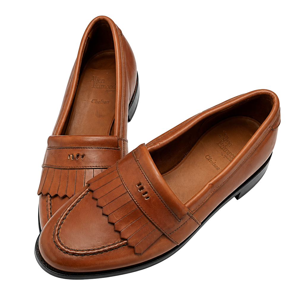 Allen Edmonds Chelsea Brown Leather Kiltie Fringe Loafers 1
