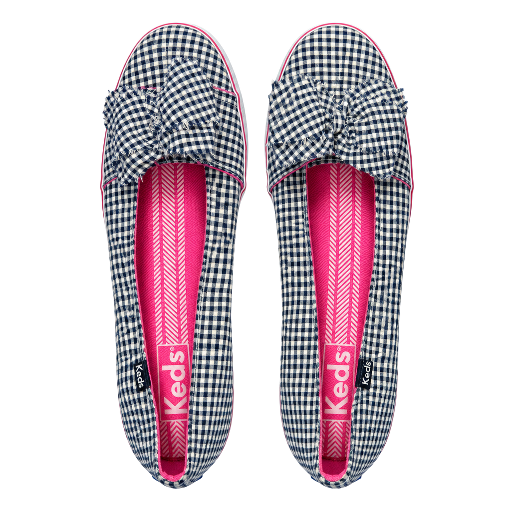 Keds Navy and White Gingham Bow Slip-On Sneakers 1